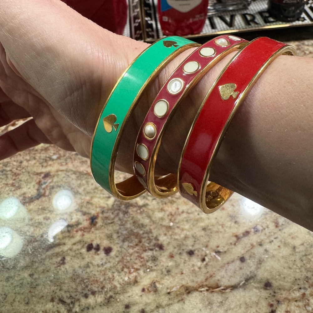 Set of 3 Kate Spade enamel gold bangle bracelets